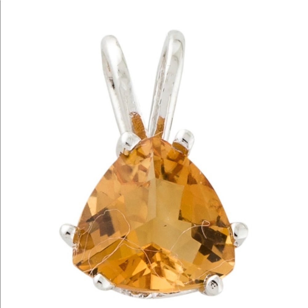 New 14K White Gold Triangular Citrine Pendant - 100% Authentic